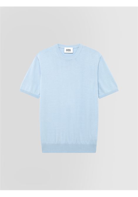 Alpha Studio girocollo in crepe di cotone celeste ALPHA STUDIO | Maglieria | AU-5040C1006